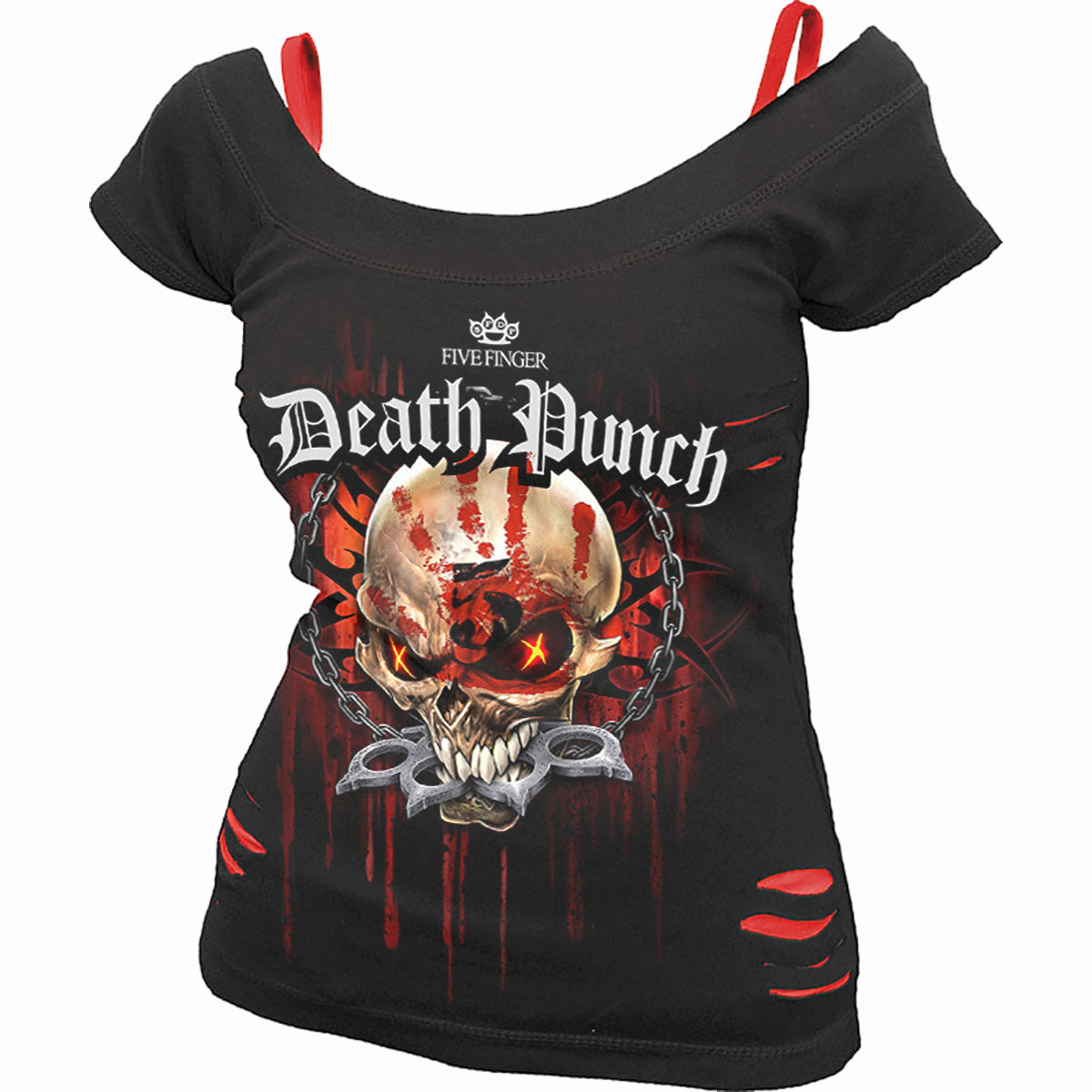 5FDP - ASSASSIN - 2in1 Red Ripped Top Black