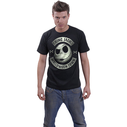 NIGHTMARE BEFORE XMAS -JACK CREST (GLOW) - Front Print T-Shirt Black