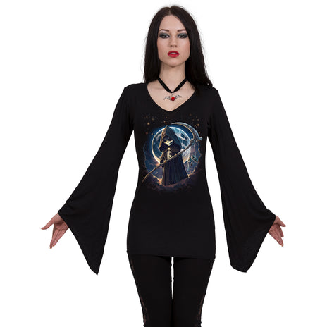 REAPERETTE - V Neck Goth Sleeve Top Black