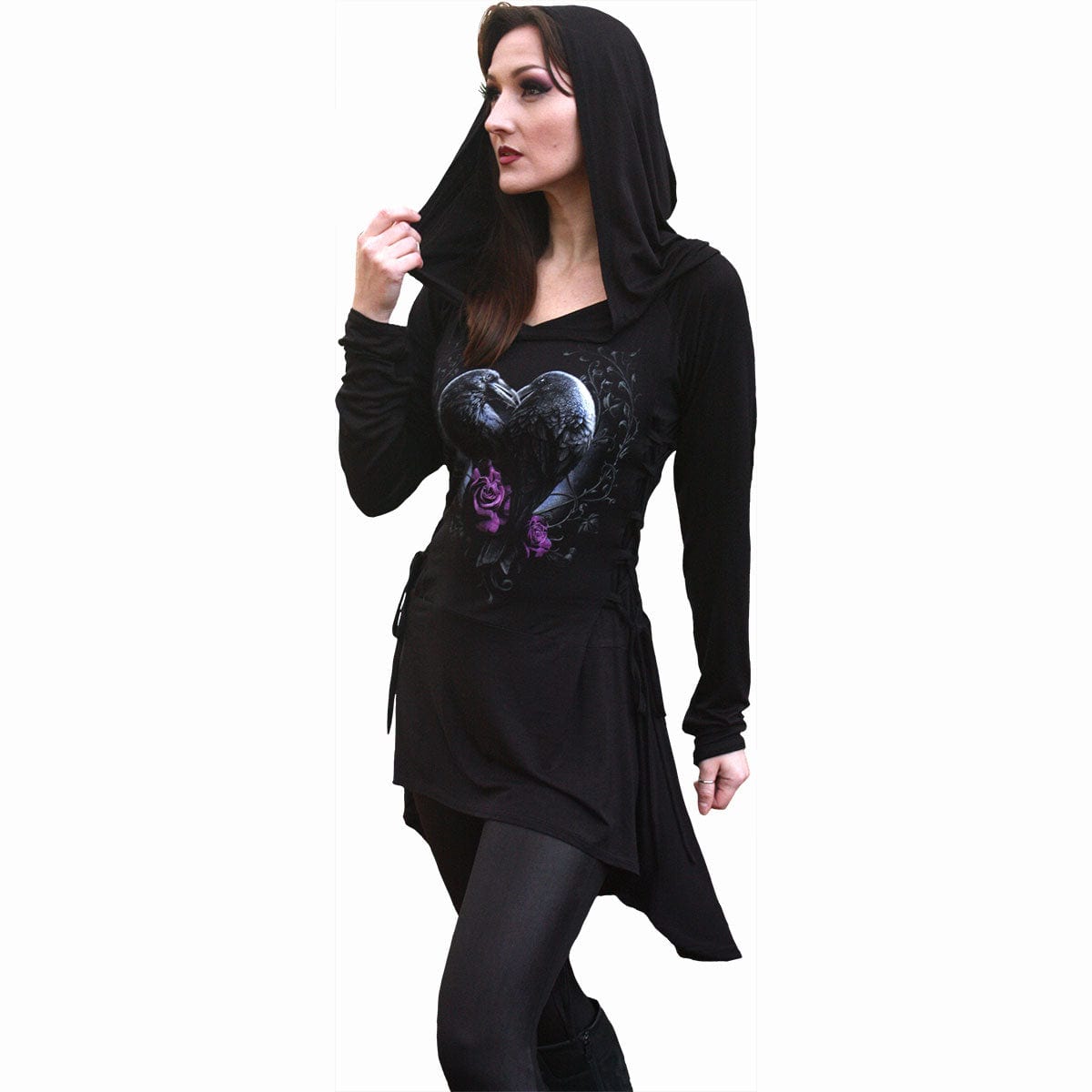 RAVEN HEART Black Widow Gothic Hooded Dress