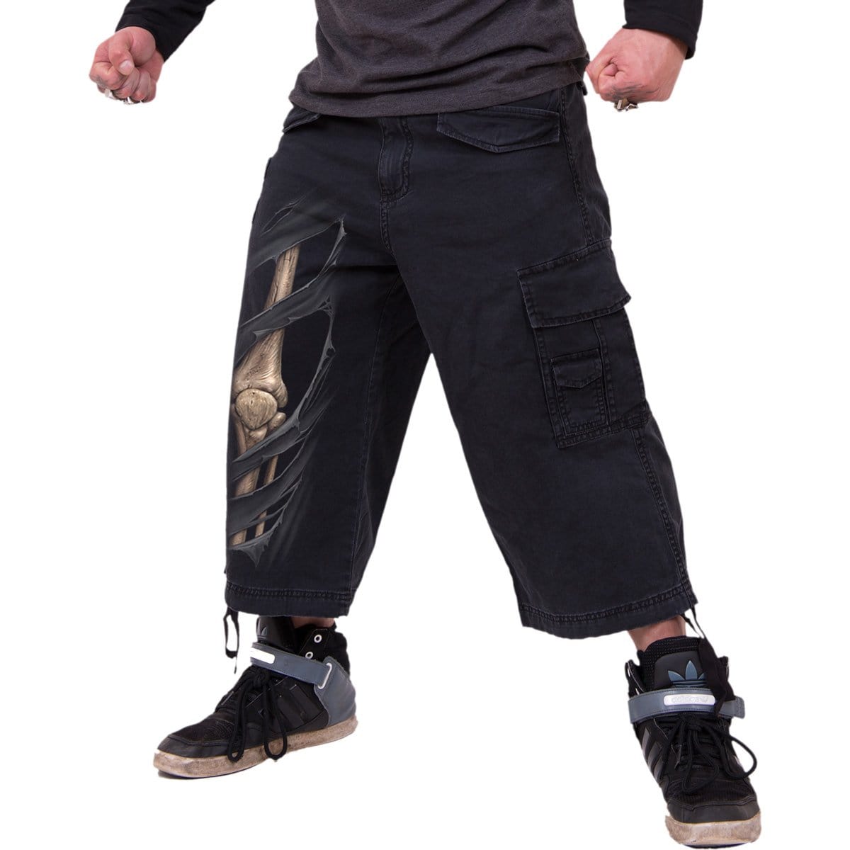 Black long cargo store shorts