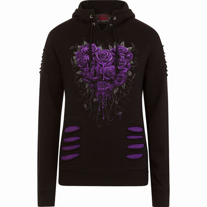 BLEEDING HEART - Large Hood Ripped Hoody Purple-Black - Spiral USA